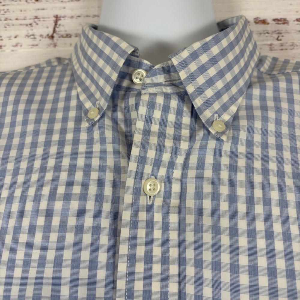 L.L.Bean Blue Plaid Button Front Short Sleeve Shirt - Picture 2 of 10